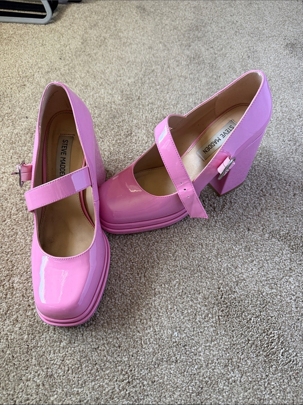 Steve Madden Pink Patent Mary Jane Block Heels